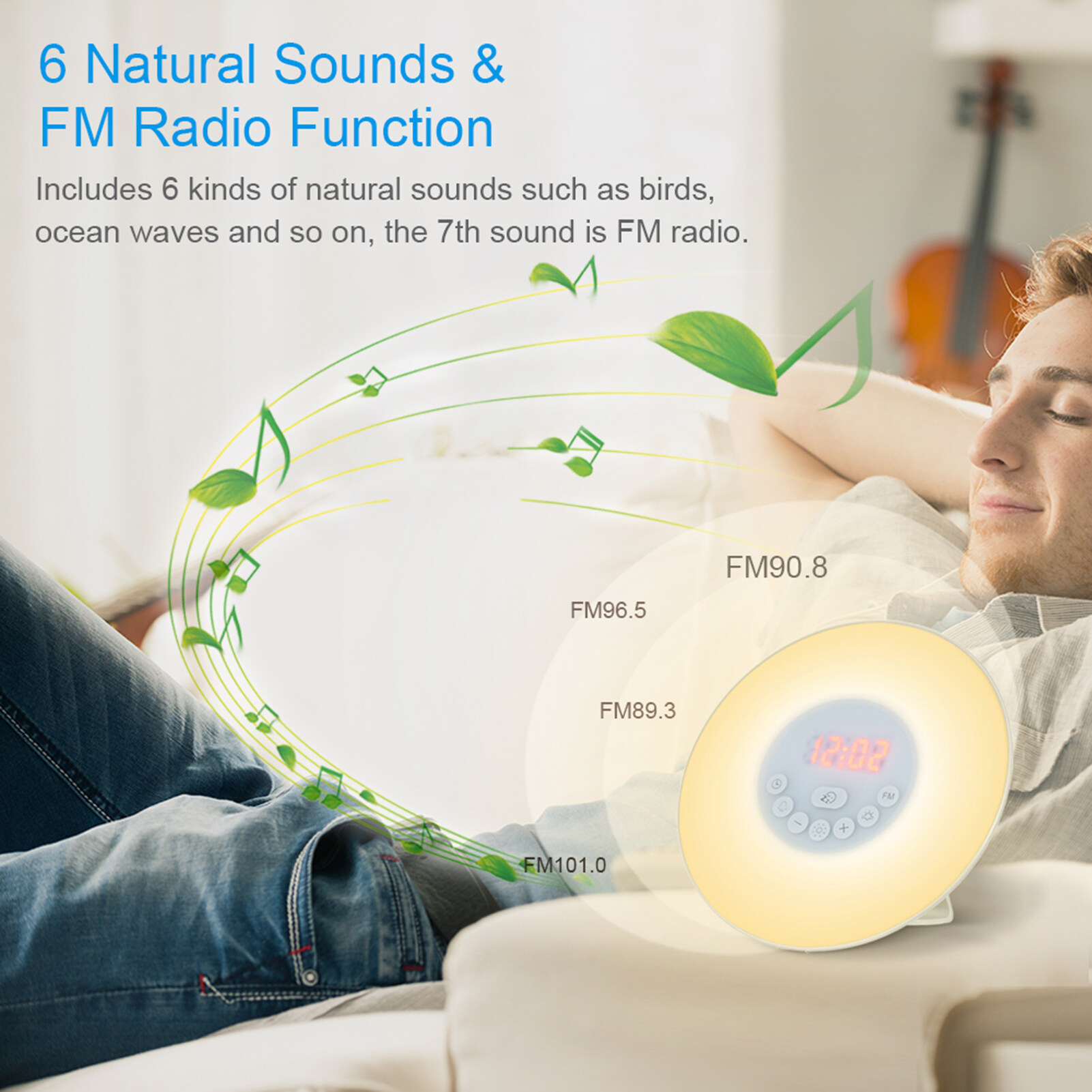 Leyfeng Wake Up Light Alarm Clock Sunrise/Sunset Simulation Digital Clock with FM Radio 7 Colors Light Nature Sounds Snooze Function Touch Control