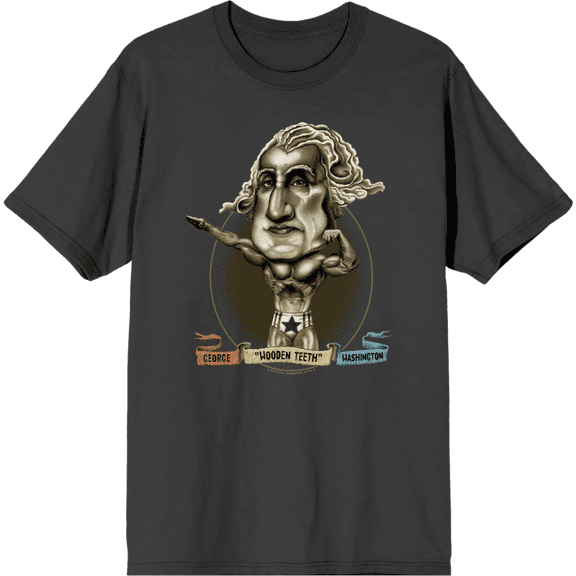 Muscular George Washington Caricature Adult Charcoal Crew Neck Short Sleeve Tee-Medium