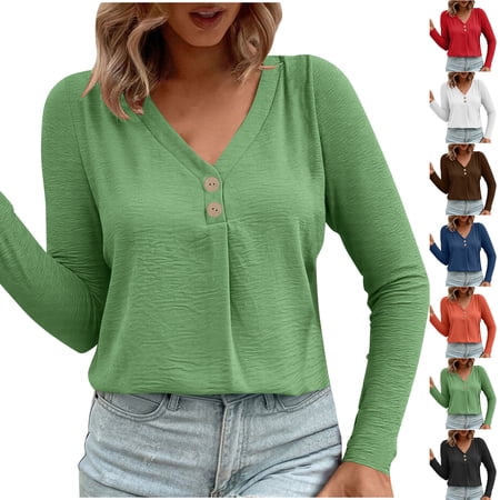 Msgweeeg Women&rsquo;s Clothes V Neck Striped Oversize Long Sleeve Blouse Casual Solid Relaxed Top Soft Cozy Shirt with Classic Stripe and Loose Fit Womens Dressy Blouses