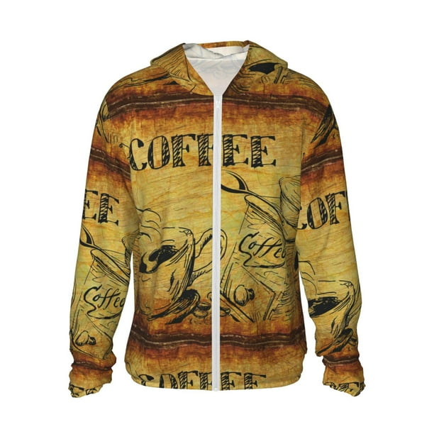 Balery Coffee Vintage Sudadera ligera de manga larga con capucha y protección solar UPF 50+ para hombre y mujer, ideal para pesca y running-Medium