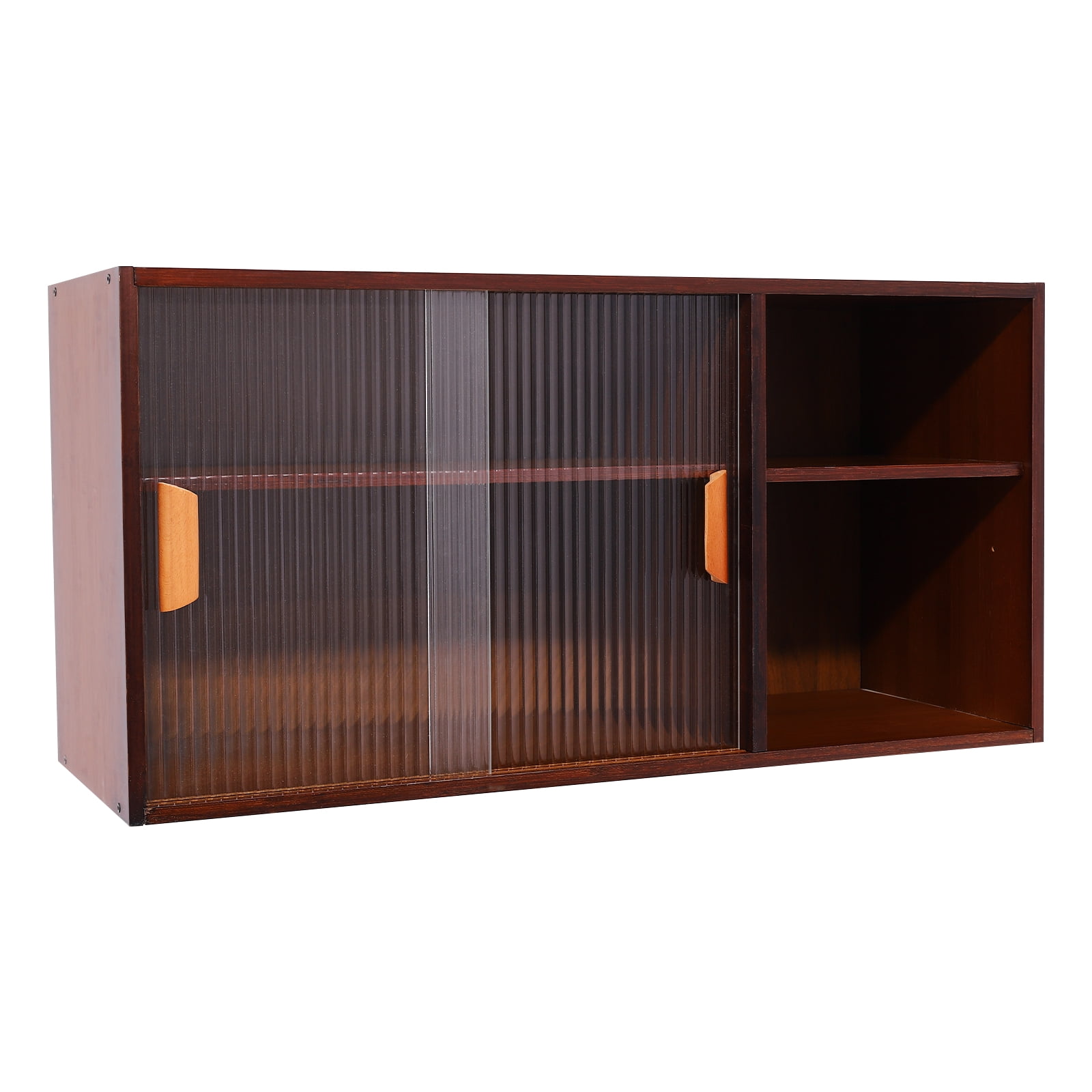 Kitchen Pantry Cabinet, Wall Mounted Bamboo Pantry Sideboard Wood Small 2-Tier Countertop Storage Cabinet with Sliding Glass Door Food & Utensils Cupboard for Dining Room, Home