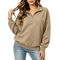 thumbnail image 2 of Half Zip Sweatshirts for Women Casual Trendy Solid Color Loose Half-ZipLong-Sleeved Turndowm Collar Tops, 2 of 7