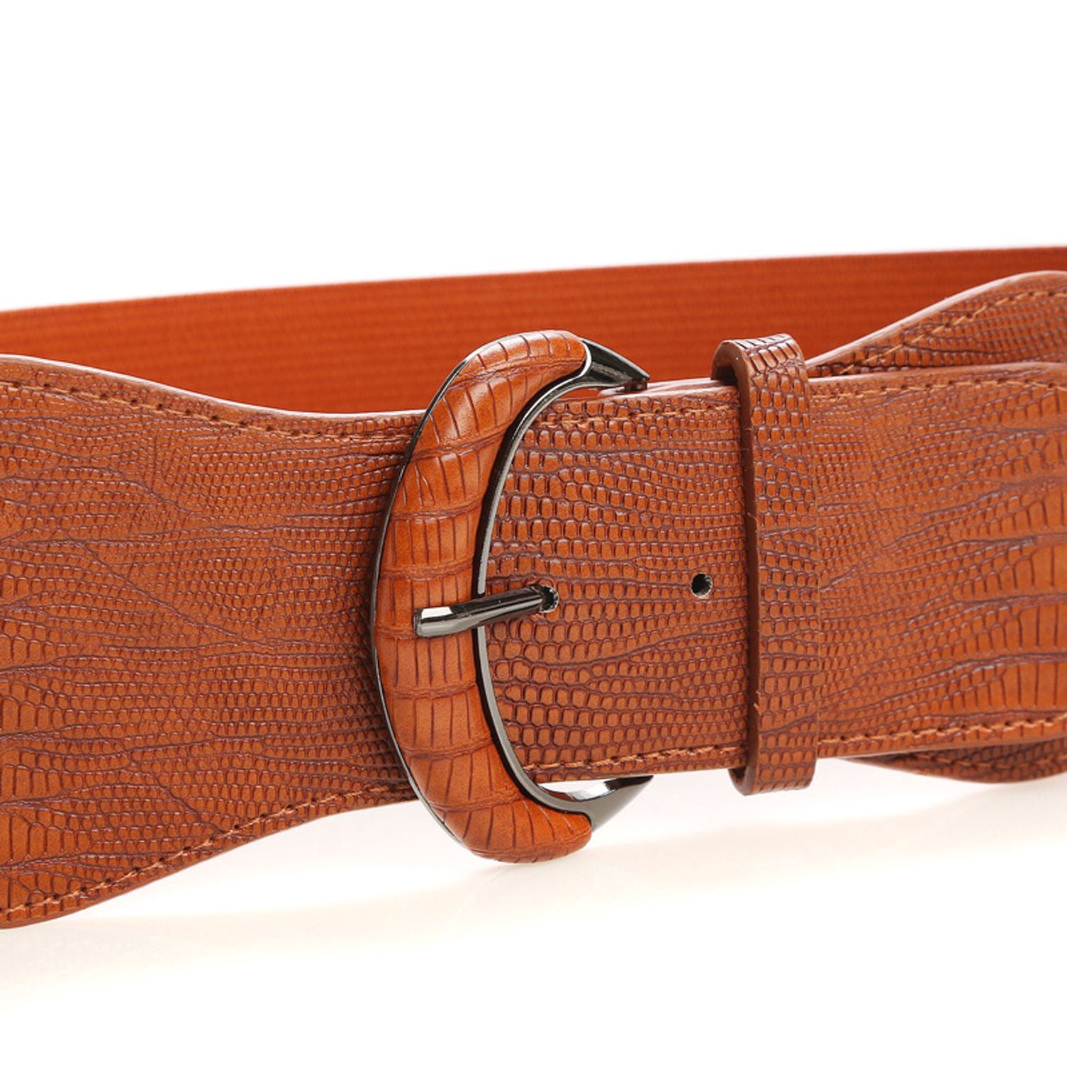 WCM Wide Brown Leather Belt with Brown Textured Buckle Vintage WCM NY CROC Embossed ITALIAN Calfskin | Mercari main image 2