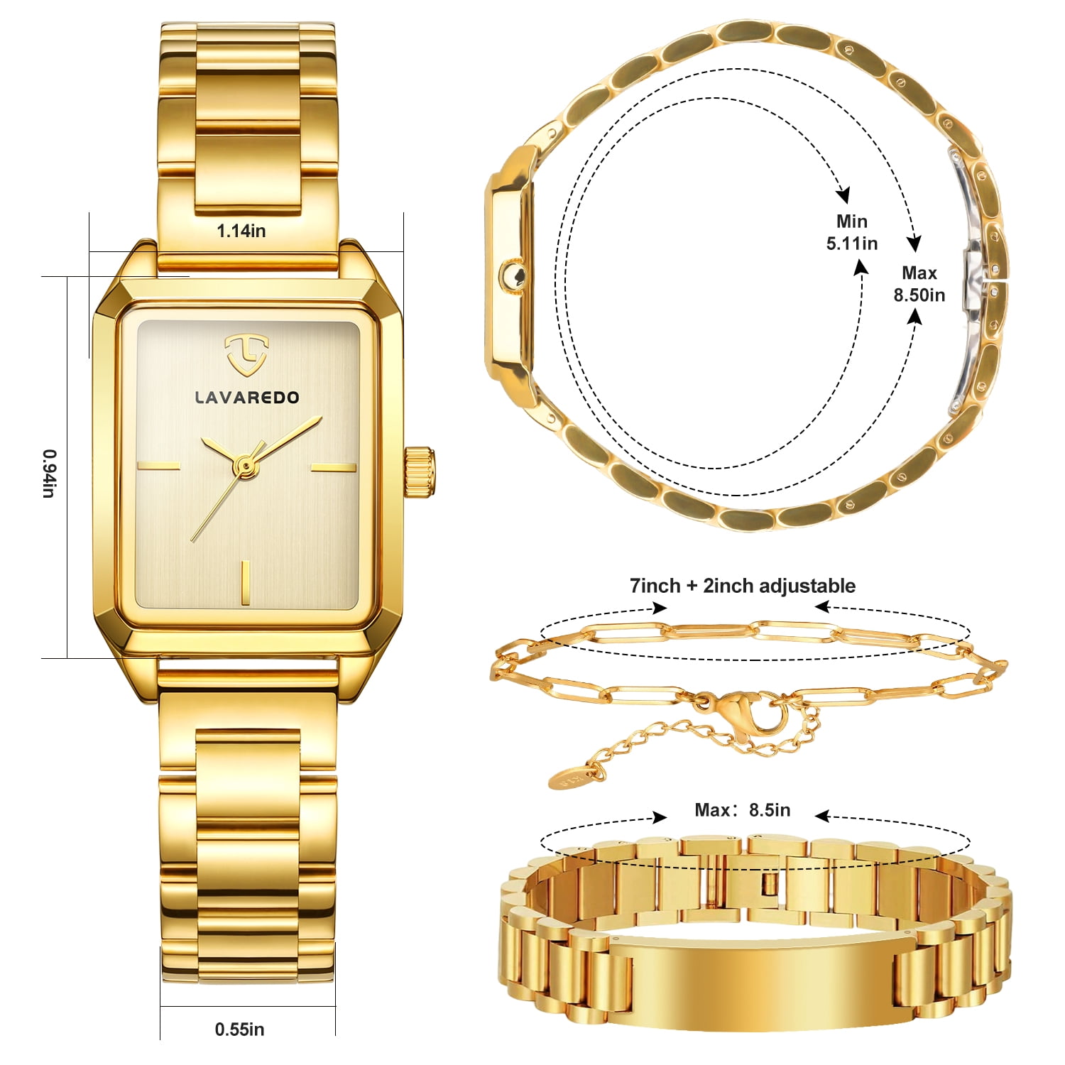Watch Bracelet Set for Women, 18K Gold Plated Bracelet Bangle, Luxury Ladies Quartz Wrist Watches Set - 3PCS, Gift for Her (Gift Box Included)