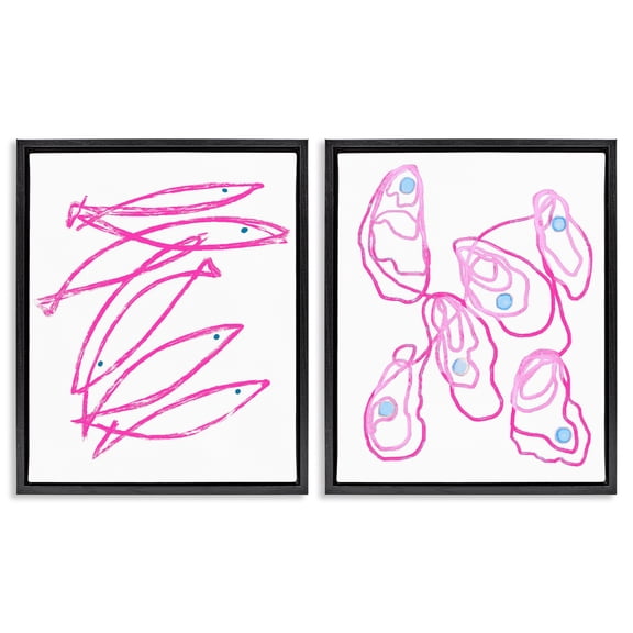 Stupell Industries Contemporary Minimal Pink Fish & Oysters Black 2pc Floating Frame Art Set, 17 x 21 each, by Lil' Rue