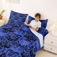 thumbnail image 3 of Homewish Goth Halloween Skull Queen Sheets,Retro Damask Queen Sheet Sets,Navy,4-Piece,1 Flat Sheet, 1 Fitted Sheet and 2 Pillowcases, 3 of 6
