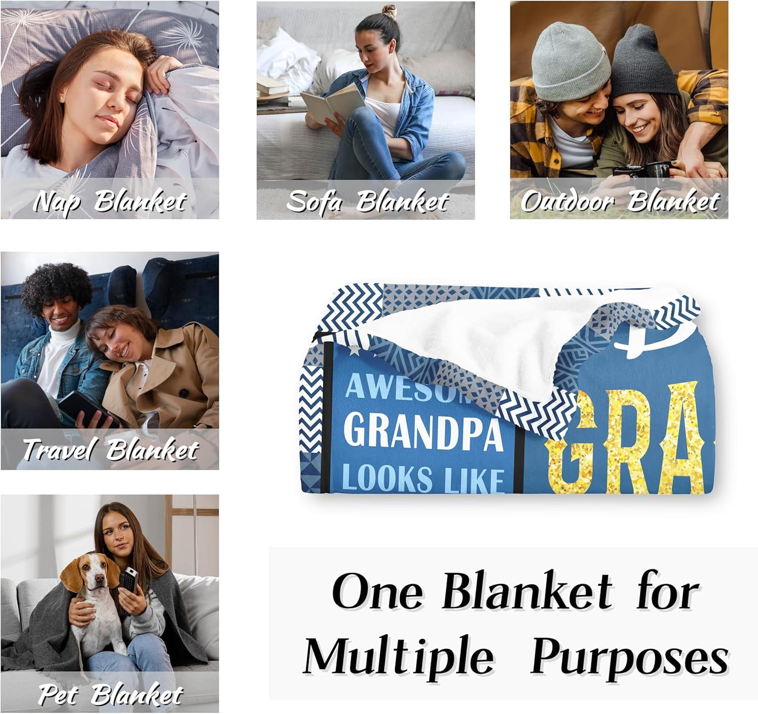 Grandpa Gifts from Grandkids, Best Birthday Gifts for Grandpa Blanket, Grandfather Gift for Father's Day, Christmas, Retired, Grandparents Day, Thanksgiving