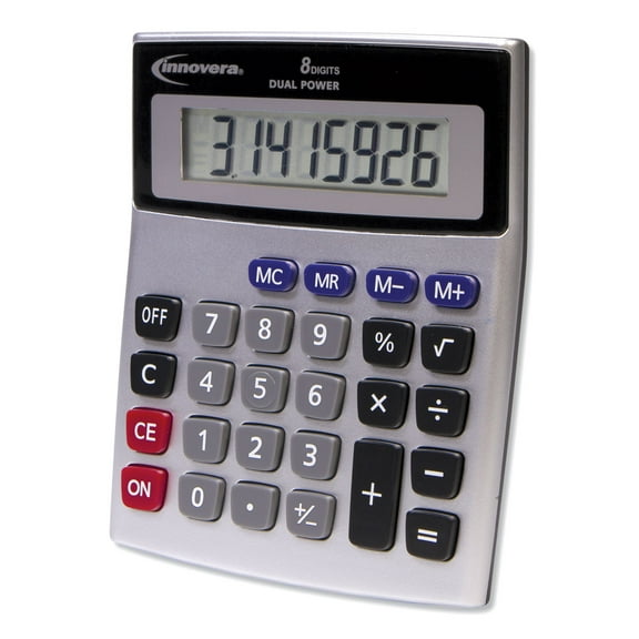Innovera 15927 8-Digit Dual Power Desktop Calculator, with AAA Batteries, Black