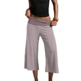 thumbnail image 2 of Inglocry Women Gauchos Pants Fold Over Low Rise Cropped Capris Pants Foldover Wide Leg Flared Yoga Culotte Bottoms Wine S, 2 of 6