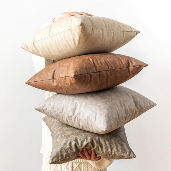 Pack of 4 Oversized Faux Leather Decorative Throw Pillow Covers 26x26 inch Soft Modern  Waterproof Floor Cushion Cases for Sofa Bed Home