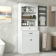 thumbnail image 2 of Euroco White Bathroom Storage Cabinet with Two Doors, Drawers, Adjustable Shelf & Three Open Shelves – Durable MDF Construction, 2 of 8