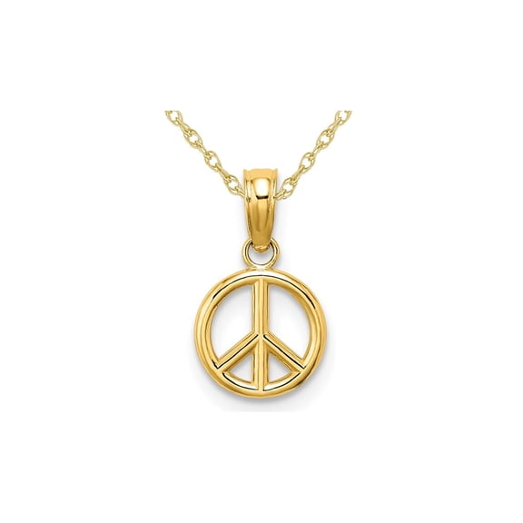 Gem & Harmony 14K Yellow Gold Peace Sign Charm Pendant Necklace with Chain for Women
