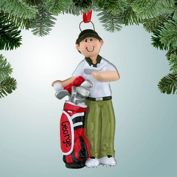Personalized Male Golfer with Red Bag Christmas Ornament - Golf Trip - Weekend Hacker - Lessons - Hole in One - Birdies - Best Golf Courses - Great Gift Ideas