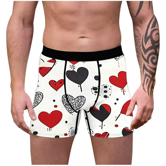 Vetsdori Underwear for Men Valentine Boxers Cozy Casual Trunks Gift for Boyfriend Soft Fashion Heart Print Mens Boxer Briefs