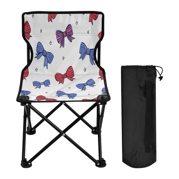 600D Oxford Camping Chair Portable Foldable Chair Supports 220 lbs for Picnic, Fishing, Backpacking Red and Blue Stripe Bows