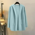 thumbnail image 2 of Plus Size Cardigan Sweater New Hooded Cardigan for Women with Pockets Fall Fashion Open Front Knit Hoodie Sweater Side Button Outerwear Light Blue One Size, 2 of 6