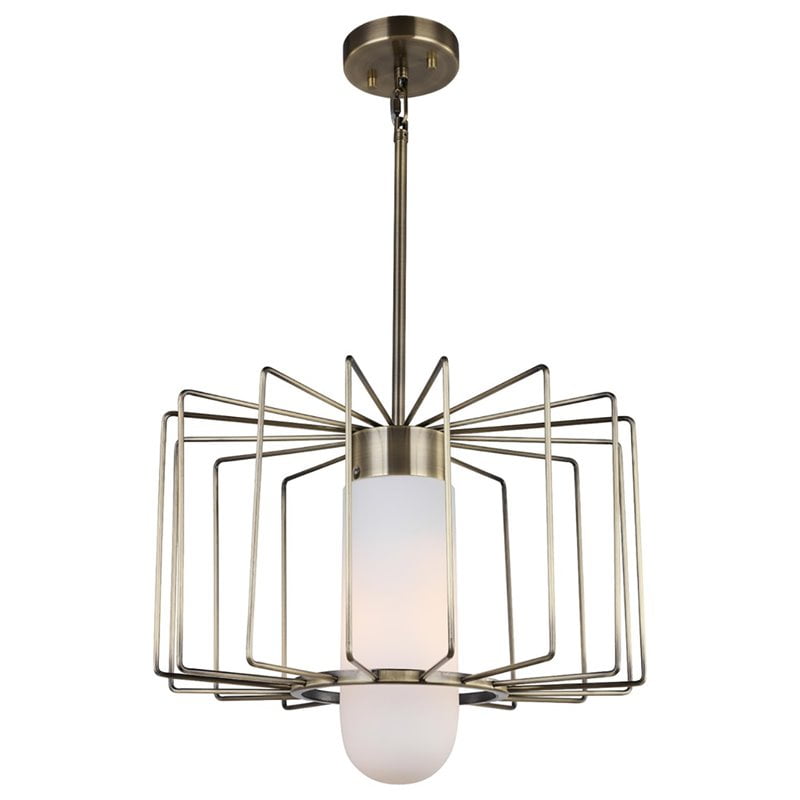 Glass Drum Cage Pendant in Brass 