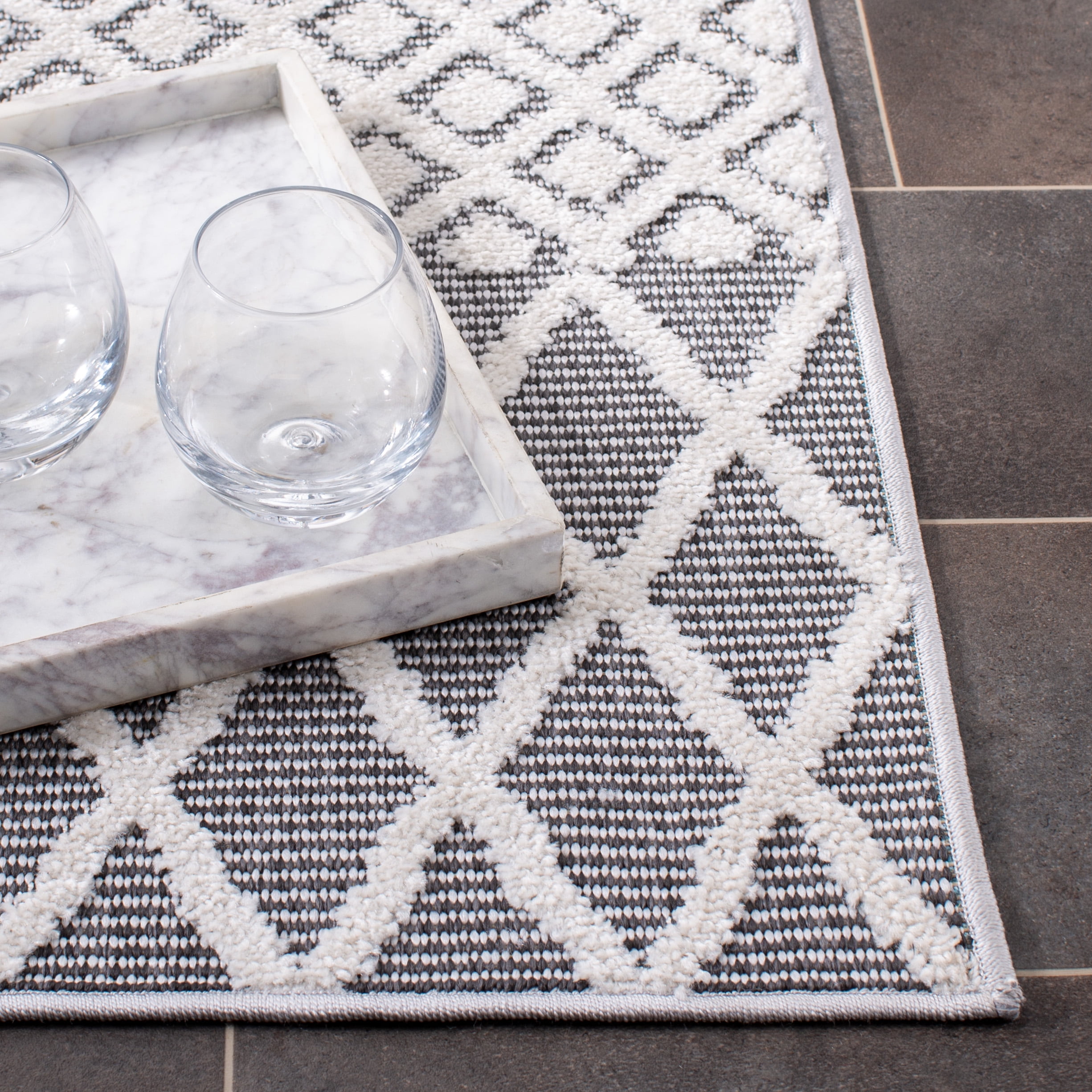 SAFAVIEH Cabana Elouise Geometric Indoor/Outdoor Area Rug, Ivory/Grey, 8' x 8' Square