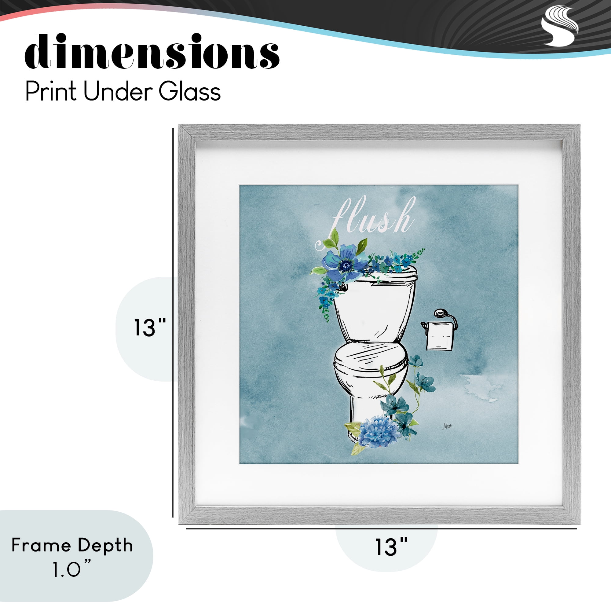 Stupell Industries Floral Bathroom Rules Flush Gray Framed Print Under Glass, design by Nan