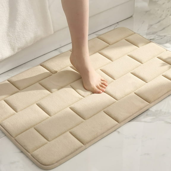 FUDAKUNA Soft Memory Foam Bathroom Rugs 20x32inches, Beige Brick Stripes Anti-slip Absorbent Bath Mat Machine Washable