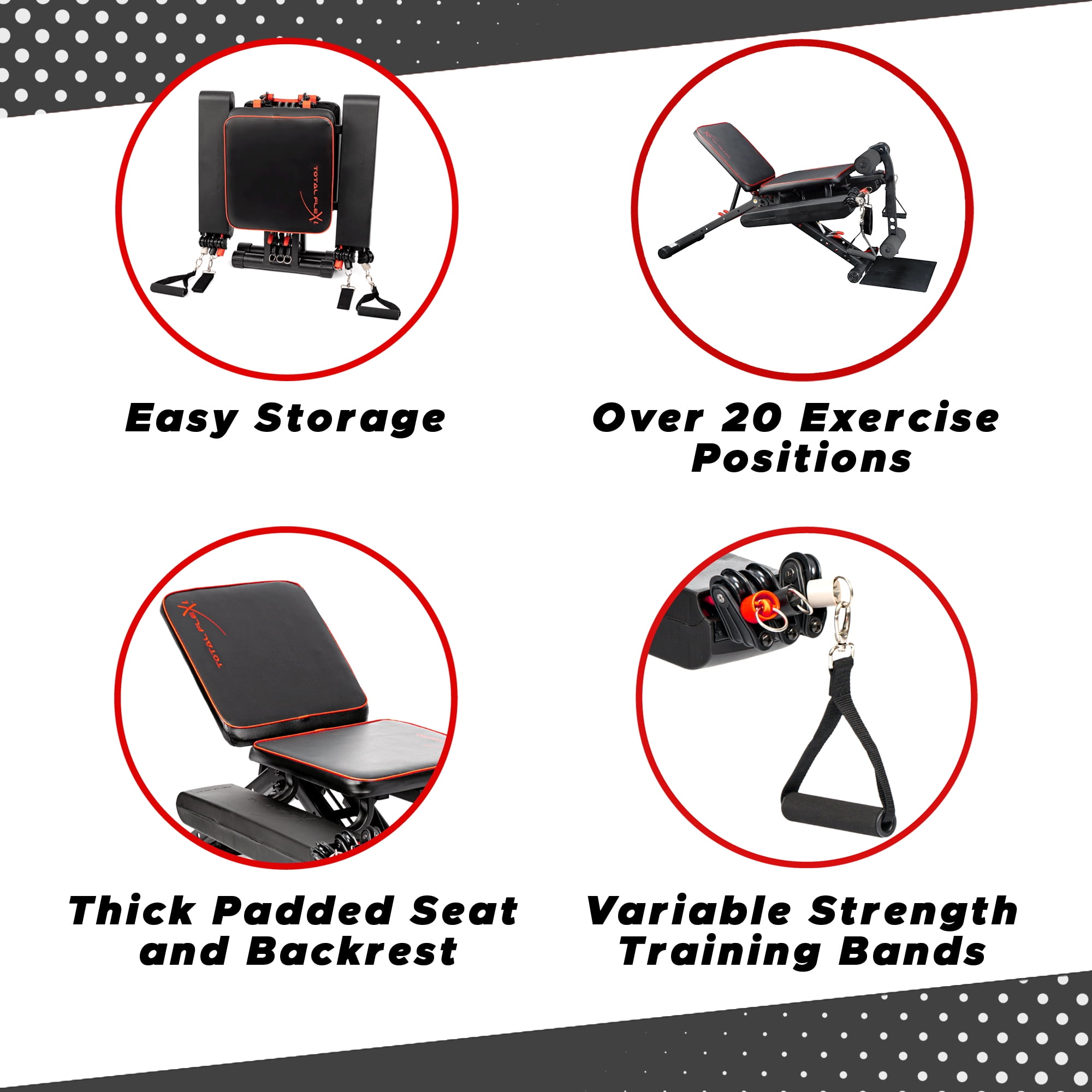 TOTAL FLEX L Foldable Home Gym Bench All in One with Additional Bands