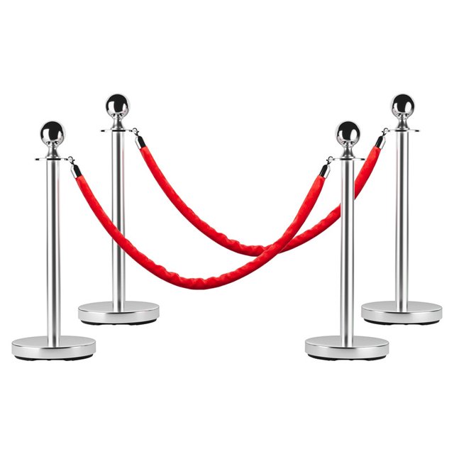 TROPOW Stainless Steel Stanchion Set with 5FT Red Velvet Ropes – 4PCS Crowd Control Barriers, Gold Posts with Weighted Bases