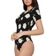 thumbnail image 2 of Daiia Daisies Flowers print Women's Crew Neck Short Sleeve Bodysuit Fashion Tops Fit Casual Basic Extender Bodysuit-Large, 2 of 9
