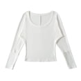 thumbnail image 2 of Women's Loose Fit Long Sleeve Round Neck Pocket Patchwork Solid Color Blouse Top Comfy Versatile Casual Business Office Outfits | CSEONE,White M, 2 of 6