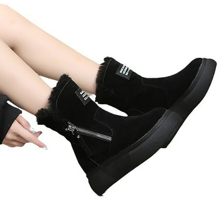 

XDDST Western Boots Women Ankle-High Flat Warm Snow Boots for Women Ladies Warm Booties Ankle Boots Shoes Cotton Warm Boots Winter Boots Black