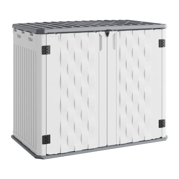 35 Cu Ft Resin Weatherproof Outdoor Storage Cabinet, Lockable Organizer Box for Garden Tools Lawn Equipment Cushion Garbage Can Storage