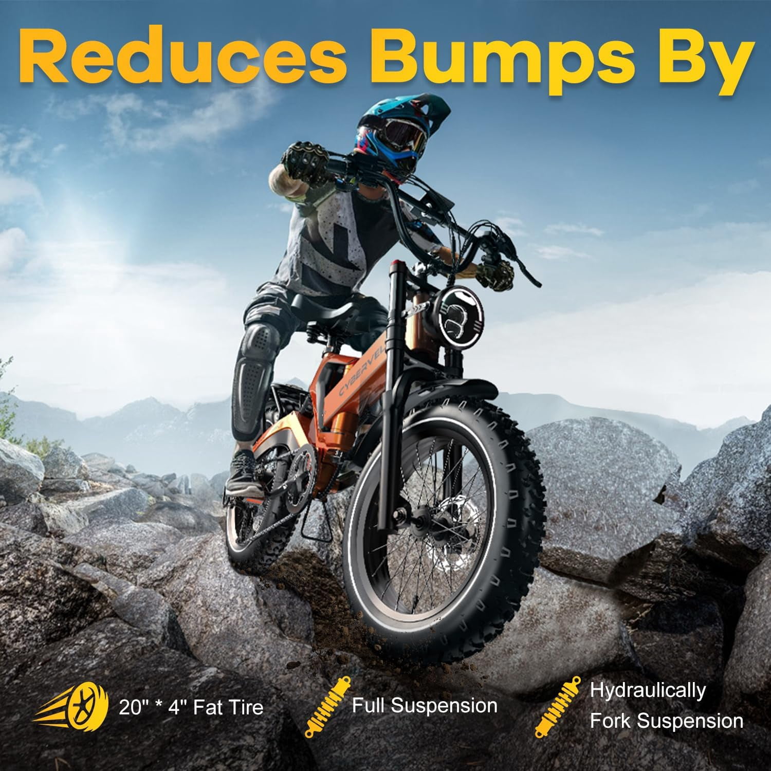 Folding Electric Bike, 20" Fat Tires Ebike for Adults, 1500W 8-Speed E-Mountain Bike, 48V 20Ah