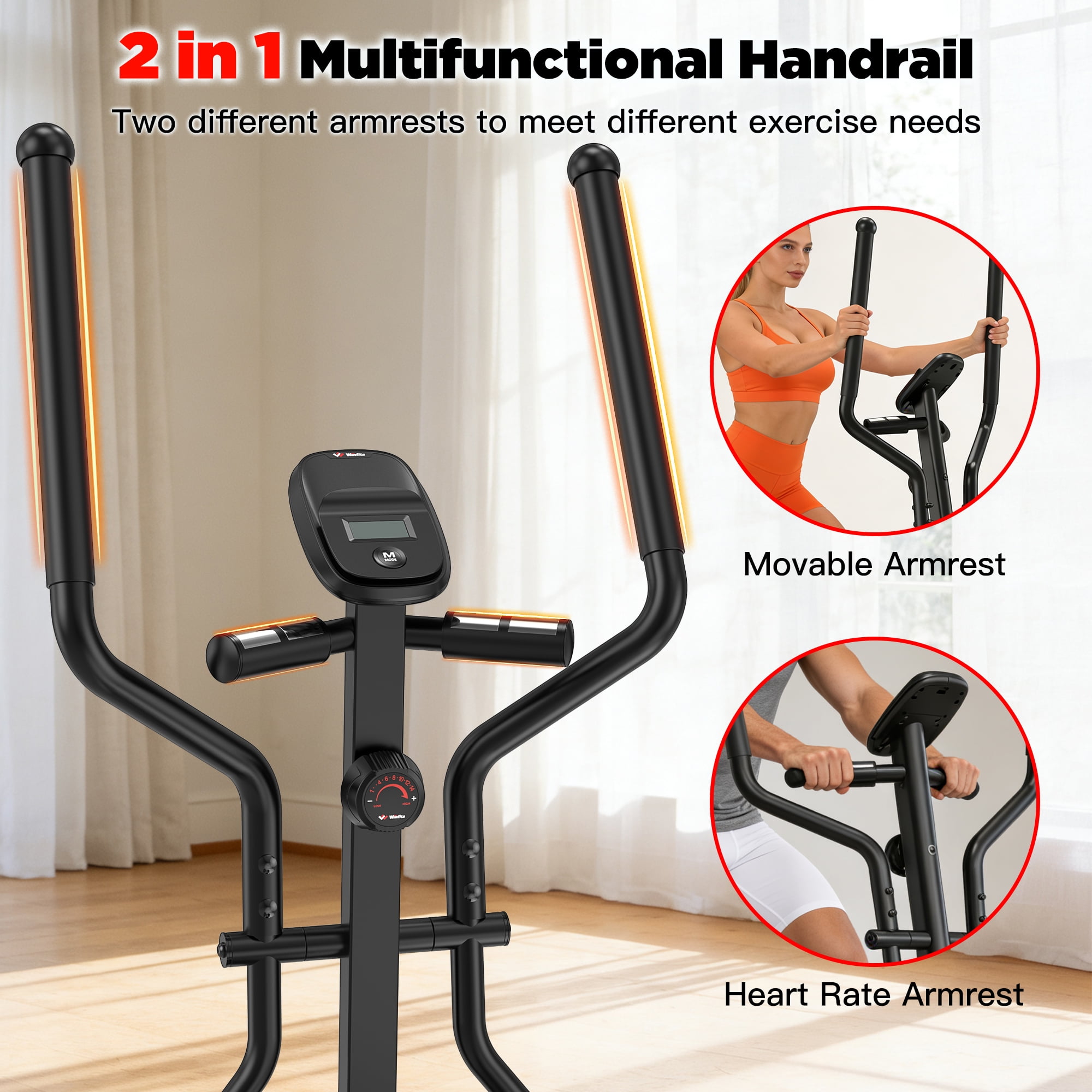 Elliptical Machine, Indoor Full-Body Cross-Training & Cardio Exercise Machine for Home Workouts, Silent Elliptical Training with 350lbs Capacity, Pulse Sensor, Adjustable Resistance, 18"Long Stride