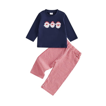 

Binshrliy Infant Boy Girl Christmas Outfits Clothes 6M 12M 18M 24M 3T 4T Kids Boy Girl Embroidery Long Sleeve Sweatshirt + Plaid Pants 2Pcs Christmas-themed Clothing Costume for Toddler