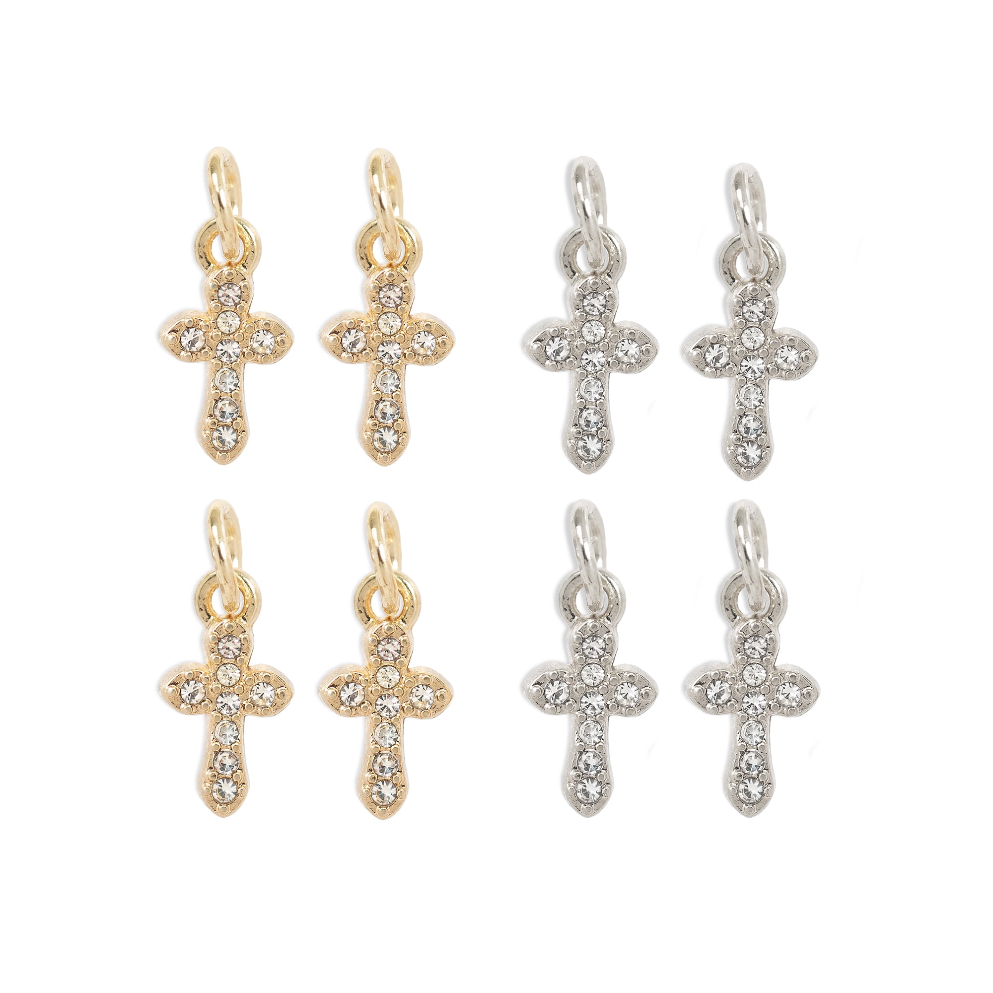 CousinDIY Charm Small Crosses, 8 Pieces, Gold and Silver