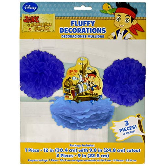 Disney Jake and the Neverland Fluff Characters Blue Paper Hanging Pom Poms