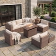 thumbnail image 4 of Clouddwell 8 Piece Outdoor Patio Furniture Set, Wicker Rattan Patio Sectional Sofa Sets with Fire Pit Table, Off White, 4 of 7