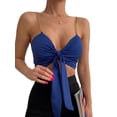 thumbnail image 2 of hirigin Women's Summer Short Camisole Ruched Chest Bandage V-neck Sleeveless Backless Chain Shoulder Strap Sling Crop Tops, 2 of 9