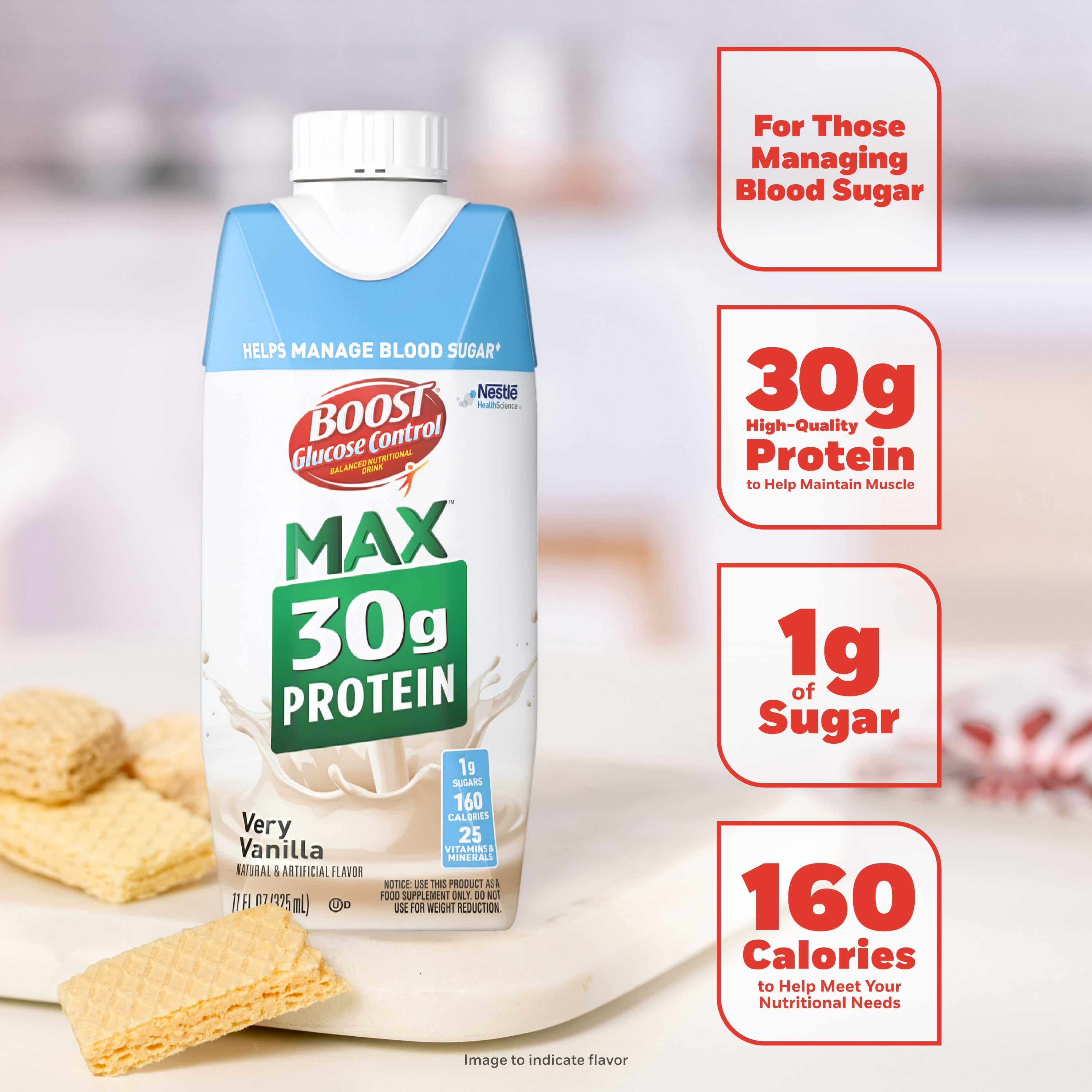 BOOST Glucose Control Max 30g High in Protein Nutritional Drink Shakes, Very Vanilla, 11 fl oz, 4 Pack