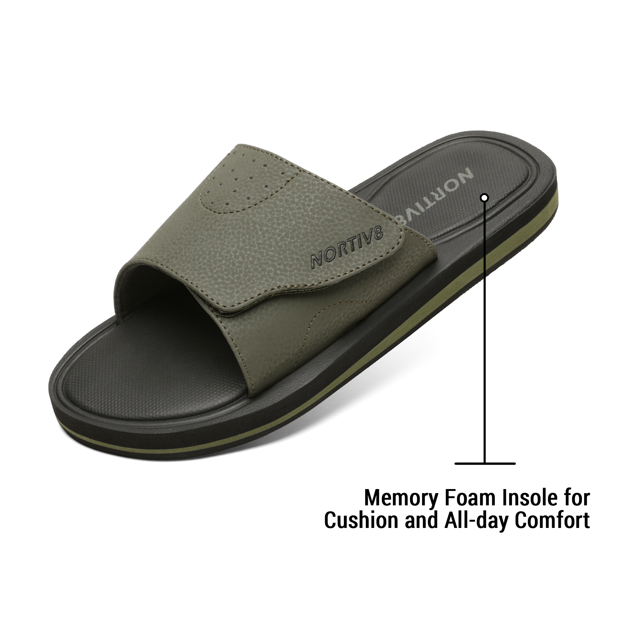 Nortiv8 Men's Memory Foam Adjustable Slide Sandals Comfort Lightweight Summer Beach Sandals Shoes FUSION OLIVE/GREEN Size 13 - image 2 of 5