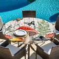thumbnail image 6 of Mushrooms Round Tablecloth, Fitted Table Cover with Elastic for 55"-60" Round Tables, Butterfly Botanical Country Plants White Wood Table Cloth Outdoor Indoor Dinning Party Waterproof Tablecloths, 6 of 7