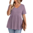 thumbnail image 2 of WellSize Plus Size Women Tops Casual V Neck Blouses Summer Short Sleeve Shirts Floral Tunic Tops, 2 of 7