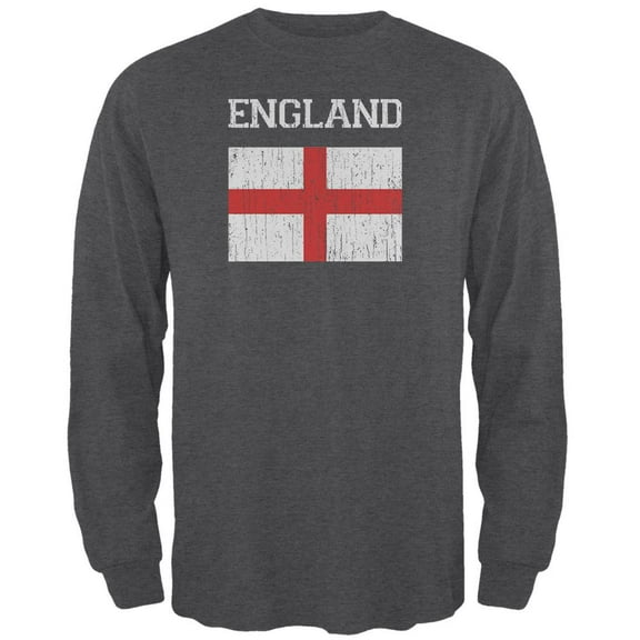 World Cup Distressed Flag England Mens Long Sleeve T Shirt Deep Heather X-LG