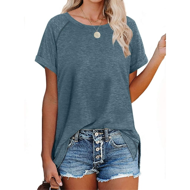 T-Shirts pour Femmes Manches Courtes Col Rond Hauts Basiques Unis