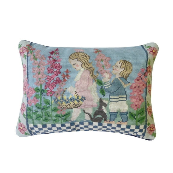Summer Children Needlepoint Accent Throw Pillow