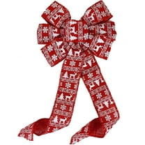 Red Fair Isle Christmas Bow - 10" Wide, 18" Long Pre-Tied Bow, Door Decor, Wreath, Winter
