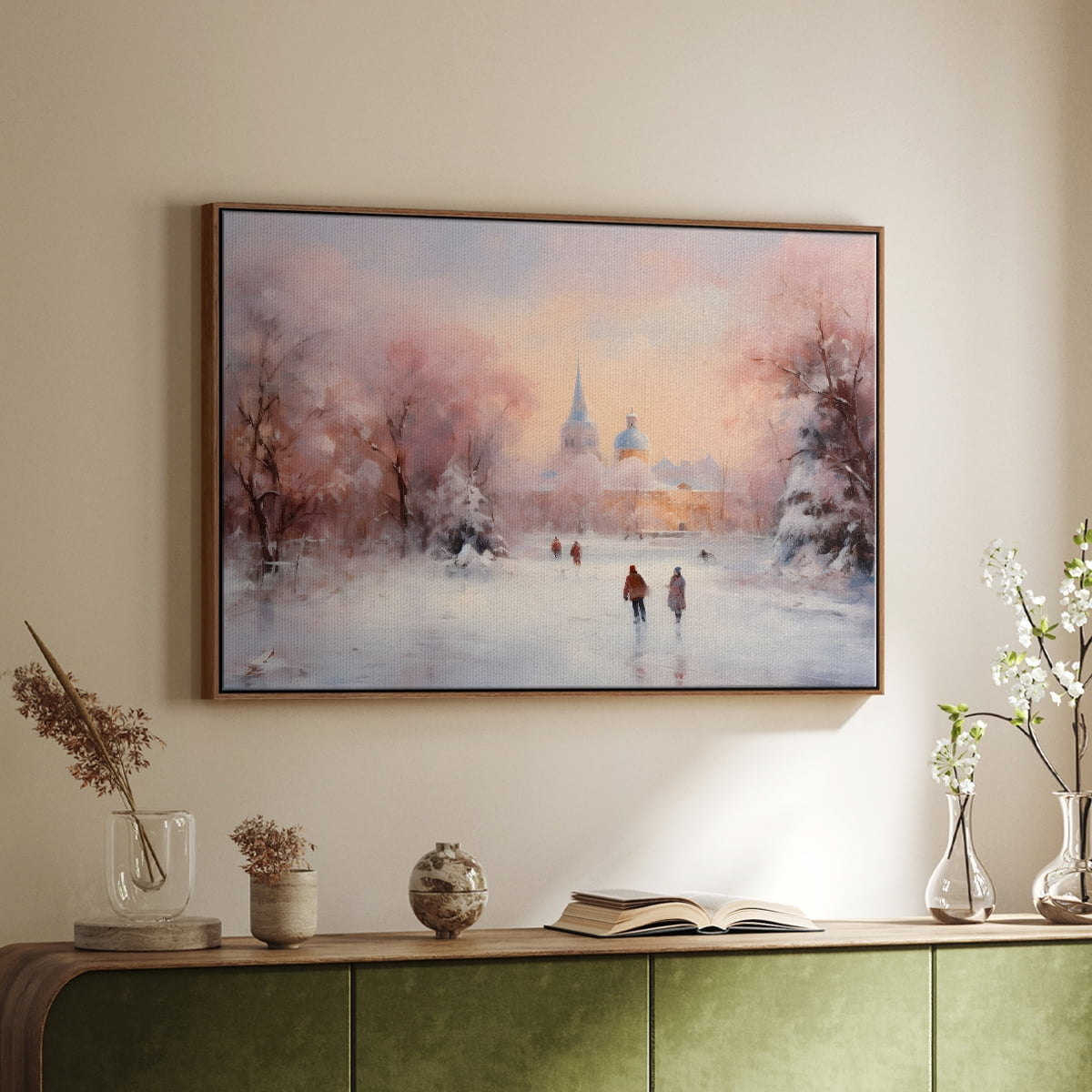 Vintage Landscape-CXCVII By Wexford Home Framed in Walnut Wood Gallery Wrapped Canvas 25 in. x 37 in.