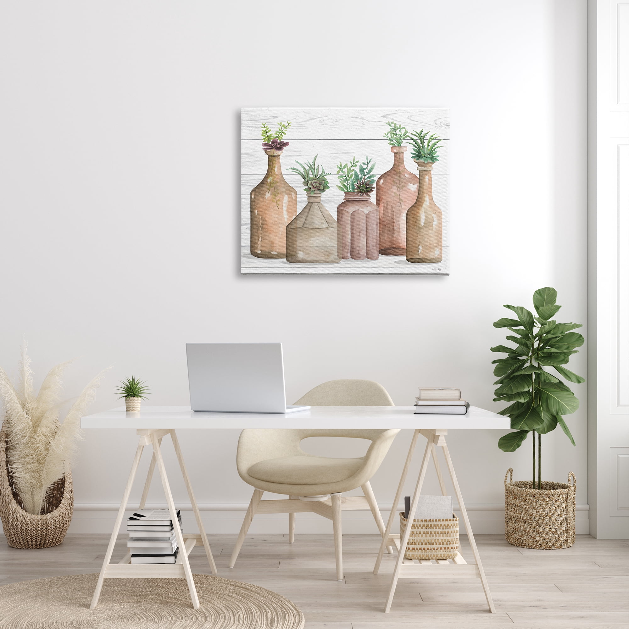 Stupell Industries Succulents Herbs Rustic Cottage Jars Leaves Arrangement Graphic Art Gallery Wrapped Canvas Print Wall Art, Design by Cindy Jacobs
