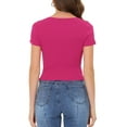 thumbnail image 3 of Allegra K Women's Short Sleeve Slim Crewneck Casual Basic Solid Cropped Knit Pullover Top Rose Red S, 3 of 6