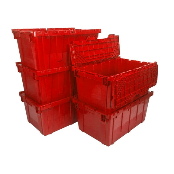 UBMOVE Storage and Packing Plastic Tote Crate with Attached Lid Flip Top, 27" x 17" x 12", 5 Count