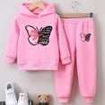 thumbnail image 3 of Manyakai Children Kids Girls 2 Pcs Clothes Long Sleeve Butterfly Hoodie Sweatshirts with Jogger Pants Pink 130, 3 of 9